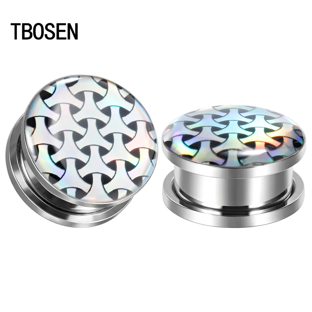 New Fashion Stainless Steel Geometry Texture Logo Ear Expanders Tunnels Earring Gagues Piercing Plugs Body Jewelry Gift 2pcs | Украшения и