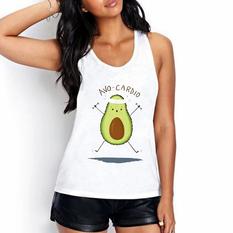 Camisole Tank Top Women Tops Cartoon Avocado Print Tee Shirt Female Casual Loose O-Neck Sexy White Plus Size Clothes | Женская одежда