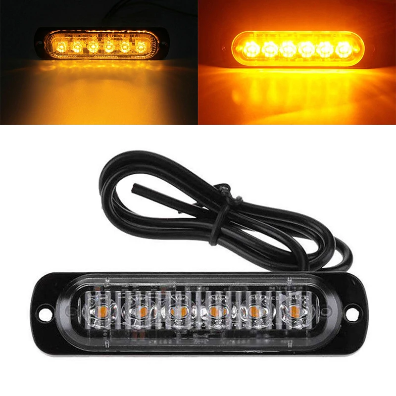 

Black Housing + Transparent Lens DC 12V-24V 18W Yellow 6LED Car Truck Warn Safety Urgent Always Bright Light Lamp