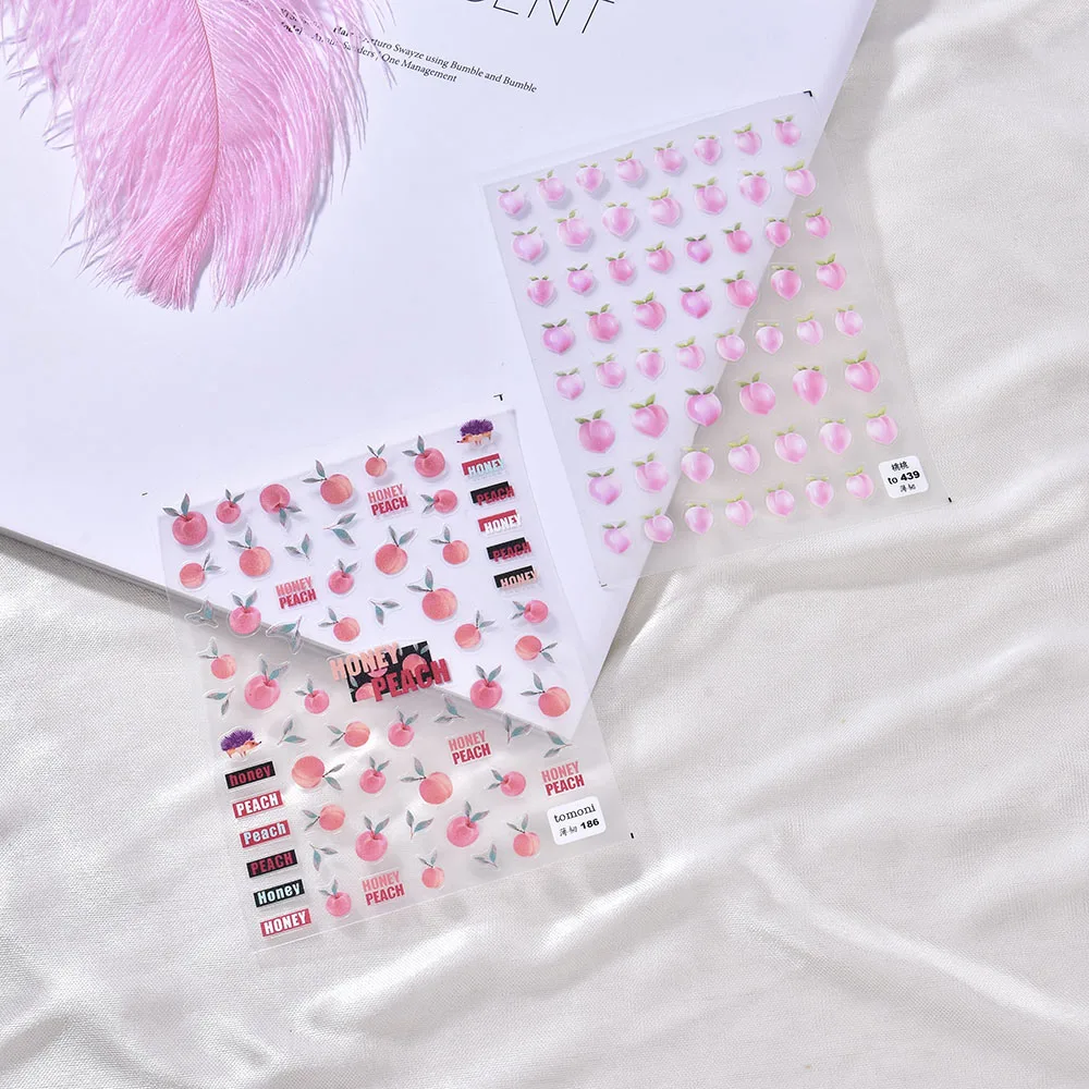

Pink Peach Nail Sticker New Back Rubber 5D Nail Art Decoration Stickers Japanese Style Stickers Sticker Nail Accessories 1Pcs