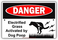 danger electrified grass activated by dog poop hilarious jokes funny novelty caution alert warning notice aluminum note metal