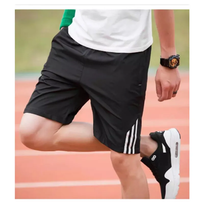 

2020 Summer Casual Fitness Striped Men's Sportswear Jogger Body Building Pants Quick-Drying Stretchloose Five-Point Pants
