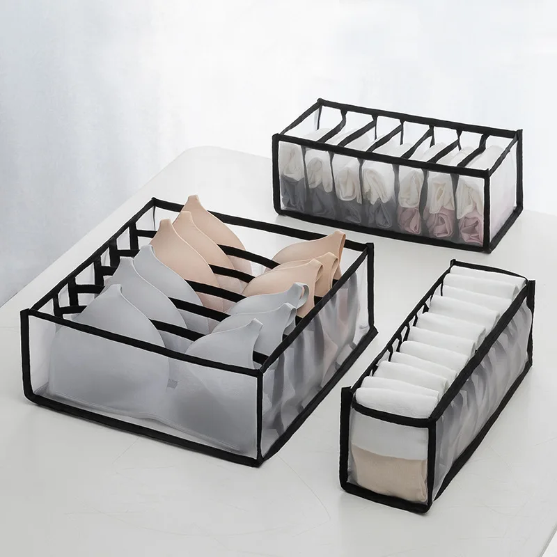 

Underwear Storage Box Women's Socks Wardrobe Drawer Bra Panties Thickened Compartment Storage Box Mesh Plaid