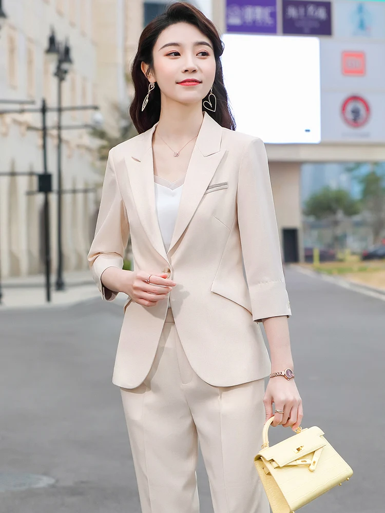 Весенне-летние официальные женские деловые костюмы с рукавом до локтя брючные