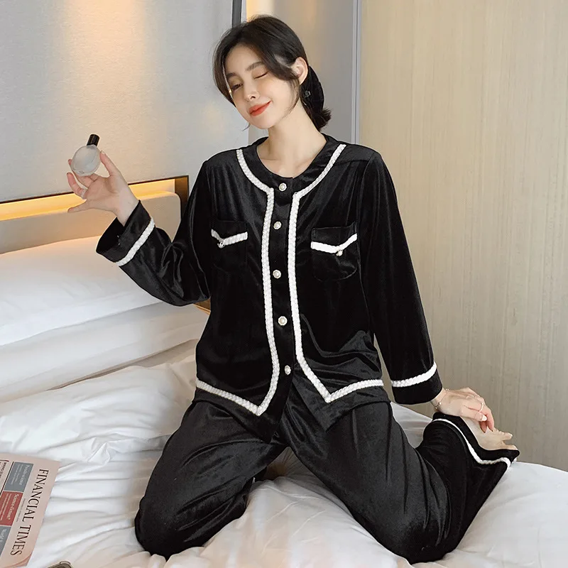 

Velour Pijamas Suit Loose Casual 2 PCS Shirt&pant Elegant Velvet Pajamas Set Sleepwear Autumn Winter Long Sleeve Home Clothes