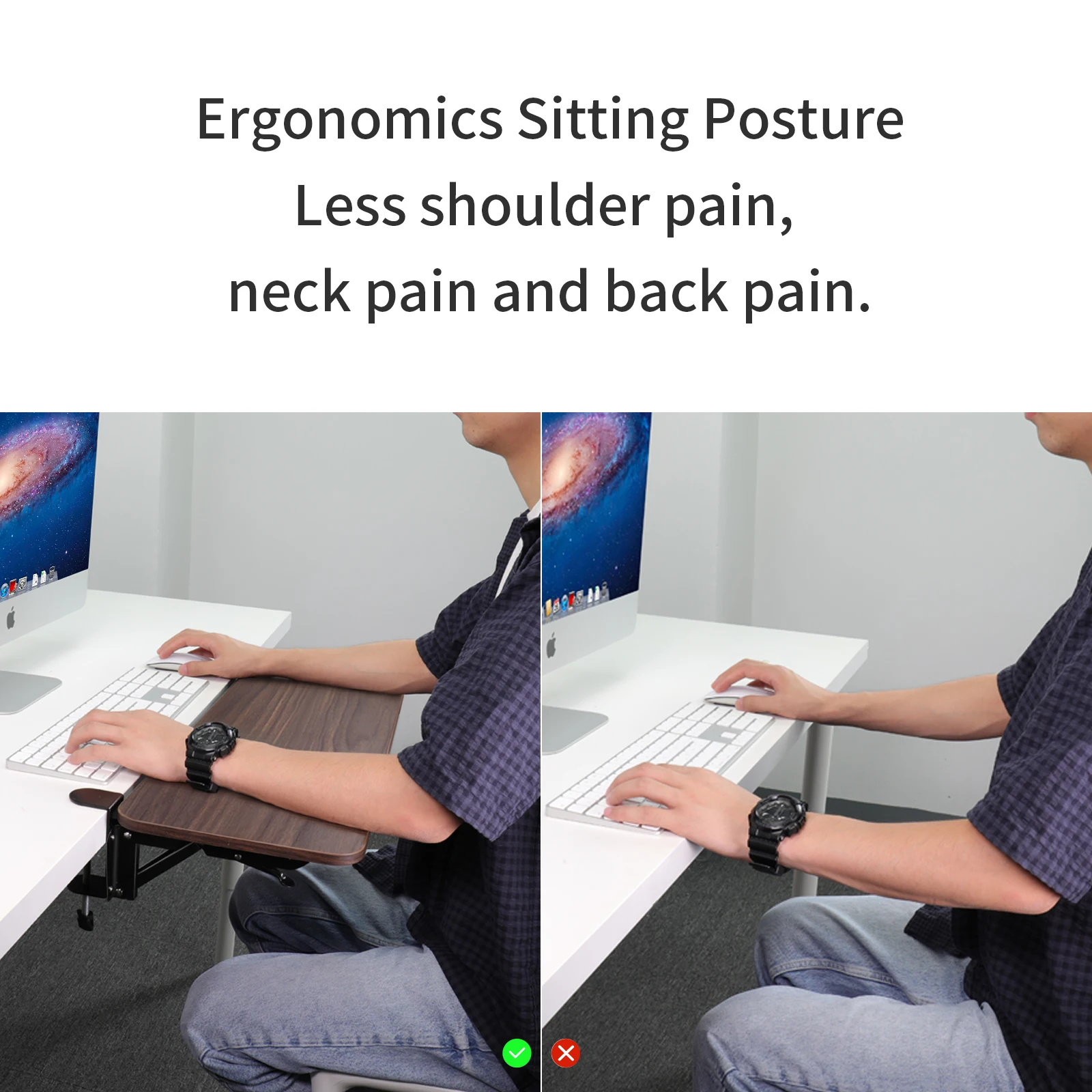 Walnut Wooden Desk Extender Ergonomic Design Large Space Foldable Structure Clamp- On Keyboard Tray Elbow Arm Support for | Компьютеры и