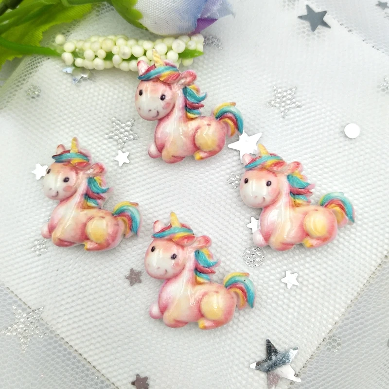 10 шт. уникальная смола цветной единорог с плоской задней частью фигурка камень