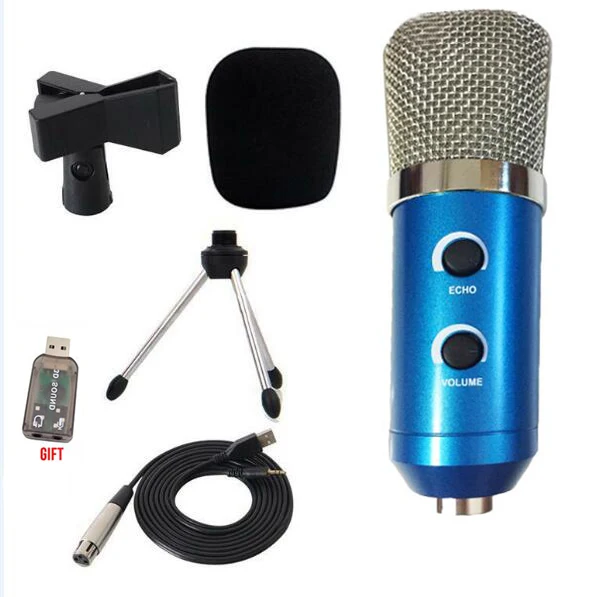 blue MK-F100TL проводной микрофон USB конденсаторный звукозаписывающий микрофон с подставкой для общения пение караоке ноутбук Skype - Цвет: blue