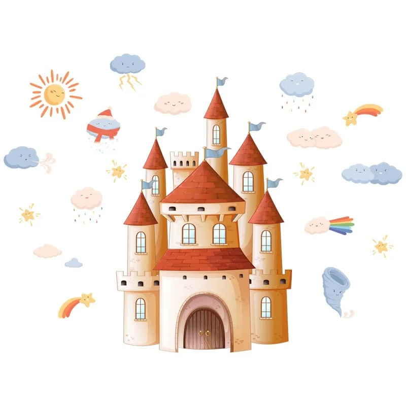 

Cartoon Castle Wall Stickers Nursery Mural Kids Room Decoration Backdrop Wall Decals Poster Baby Room Decor DIY Wallpaper