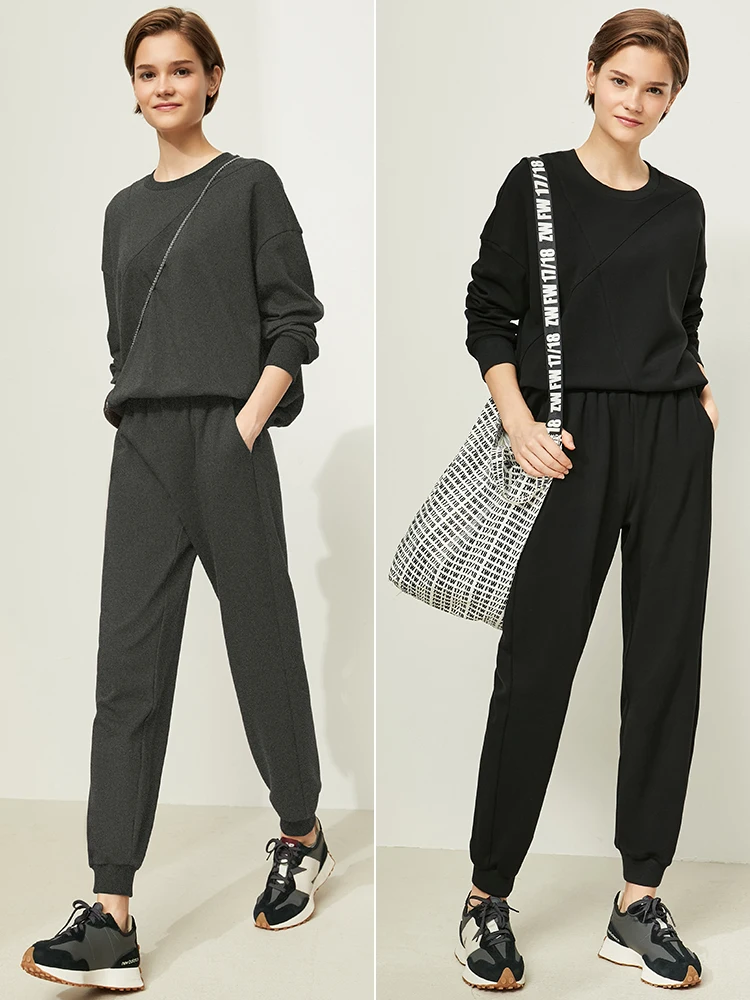 Amii минимализм женская мода свободная Женская толстовка с высокой талией