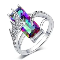 ustar colorful square cubic zirconia wedding rings for women 2019 new fashion jewelry silver color rings female party best gifts