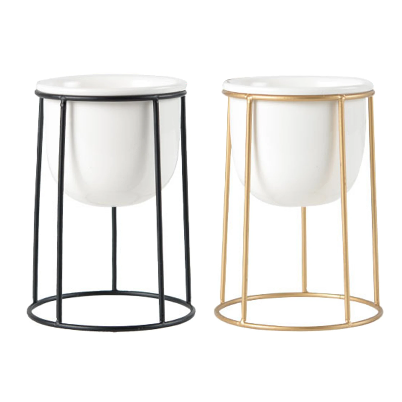 Современные белые керамические цветочные горшки с железной рамкой подставка