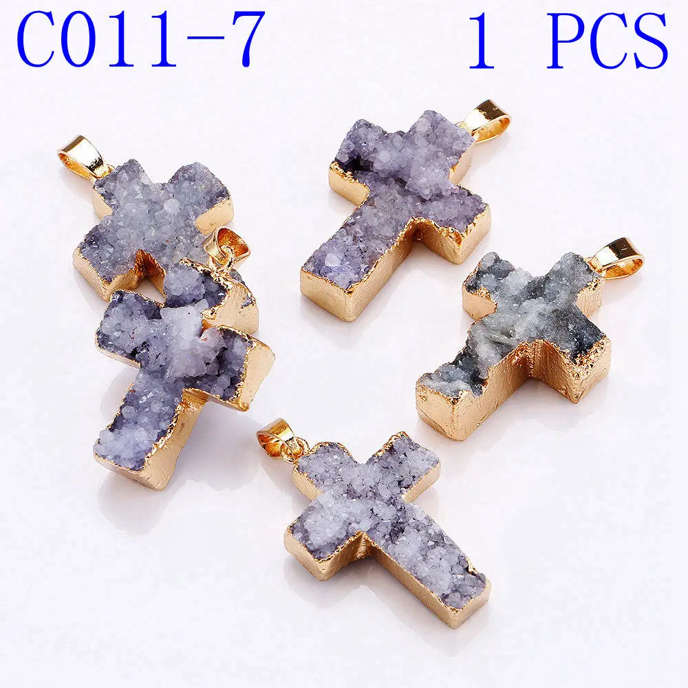 C011-7 1PCS Yumten с хрустальным крестом, очаровательный счастливый драгоценный кулон модная подвеска в виде звезды полудрагоценные каменные Аксессуары натуральные ювелирные изделия для женщин Колье с подвеской из натурального - Окраска металла: C011-7 1PCS