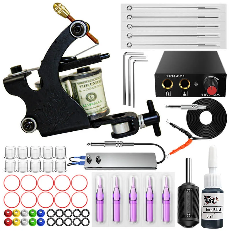 

Beginner Coil Tattoo Machine Set With Hook Line Pedal Power Supply Cartridges Needles Rotary Mast Flip Tattoos Machine Tool