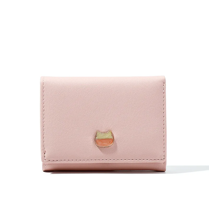 Короткий Симпатичный кошелек с изображением кошек кожаный три складных кошелька