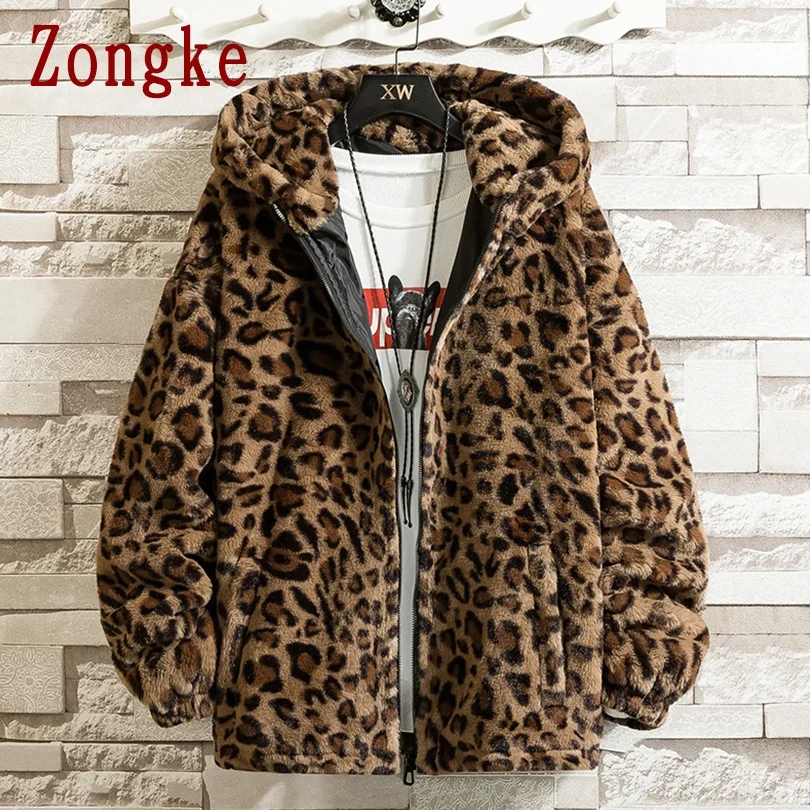 Zongke леопардовая куртка с капюшоном зимняя для мужчин 2021 Японская уличная одежда