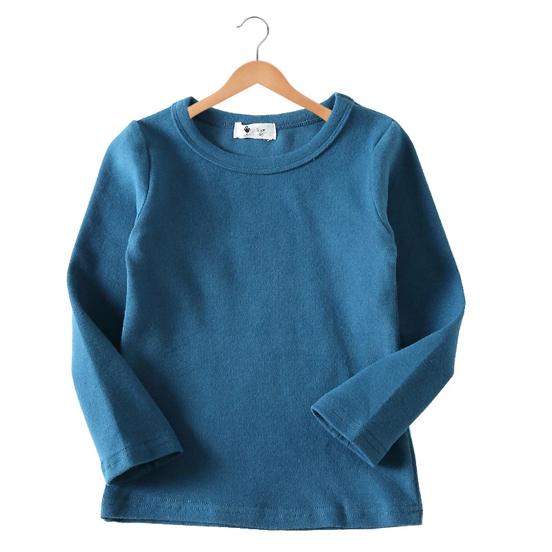 denim blue Новинка года, осенне-зимние топы с длинными рукавами для маленьких мальчиков и девочек, топы унисекс в Корейском стиле для маленьких мальчиков и девочек, футболка для младенцев, LZ113 - Цвет: denim blue