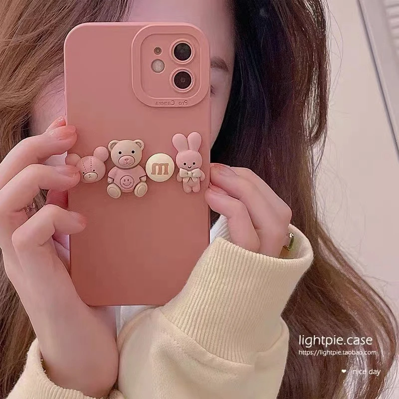 3d camera lens protection phone case for xiaomi poco m4 pro x2 x3 nfc m2 m3 f2 f3 c3 c31 cute cartoon bear bunny soft back cover free global shipping