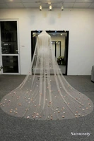 high end customized soft tulle woman chapel bridal veils multi color veil for bridal 3d flowers wedding veil