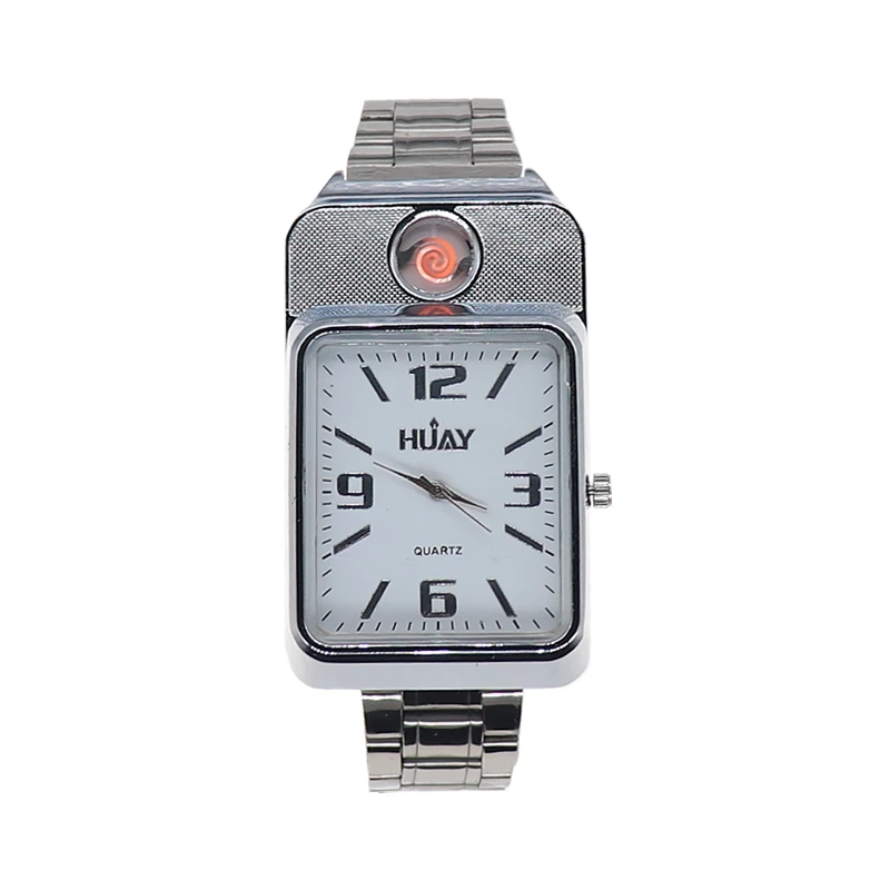 Зажигалка часы для мужчин USB Перезаряжаемые Беспламенного из нержавеющей стали