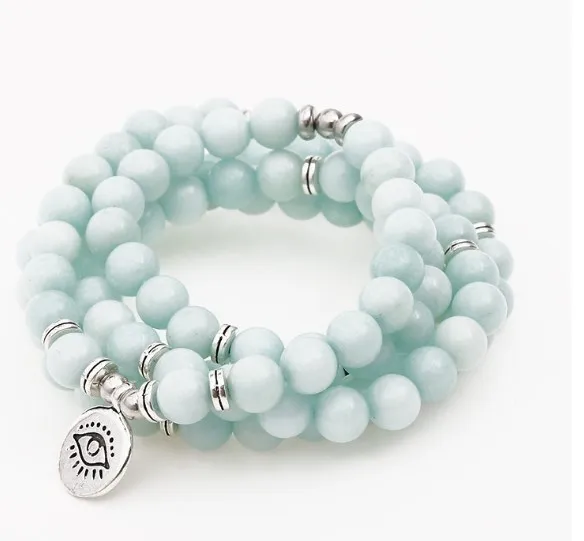 

108 бусин 8 мм Эластичный регулируемый Лотос жизни Дерево Будда OM глаз чакра рейки Агат Оникс Йога браслет ожерелье fgv234