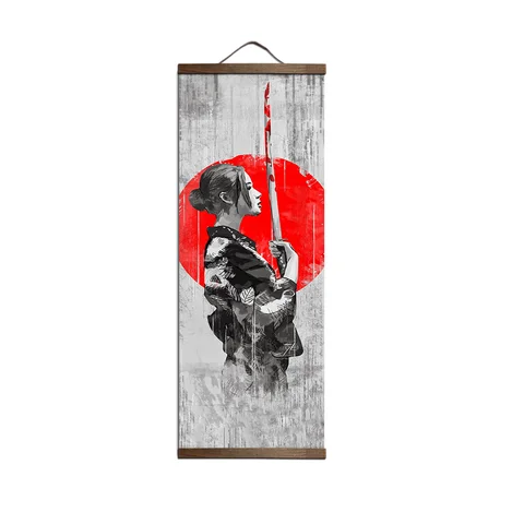 Японский самурай укийой для холста, плакаты и принты, декоративная живопись, настенное искусство, домашний декор с твердой древесиной, висячий свиток