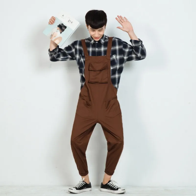 Харадзюку ретро мужские комбинезоны свободные шаровары хлопок комфорт карманы