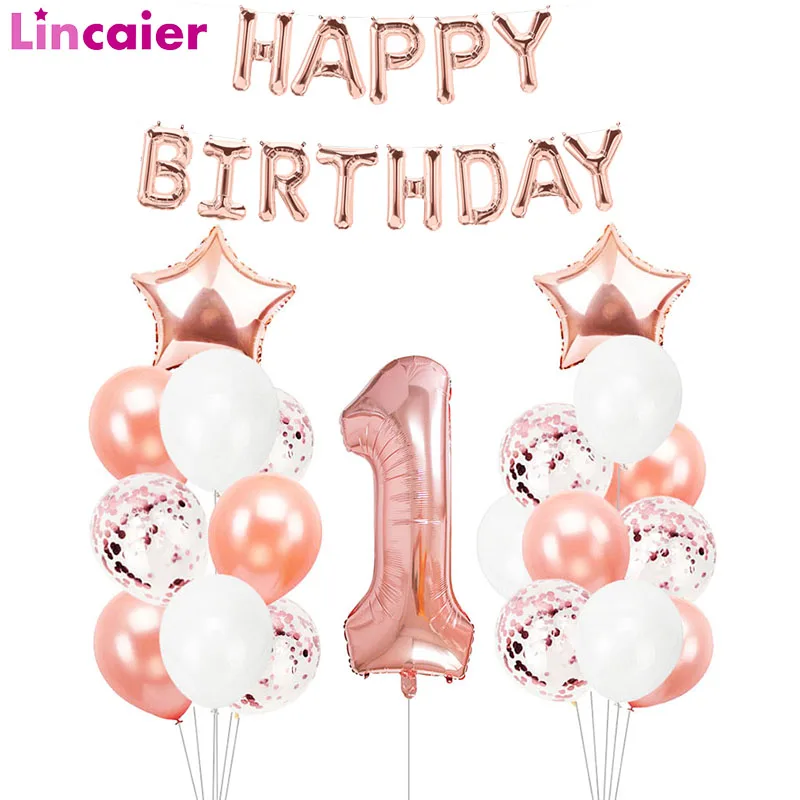 

Rose Gold Foil Number Balloon Confetti Latex Balloon 1st Birthday Party Decorations First Baby Princess Girl Boy My 1 One Year