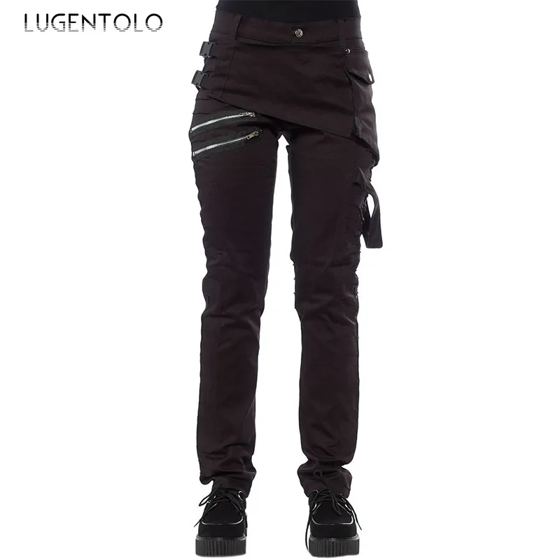 

Lugentolo Women Pants Spring Autumn Youth Popular Solid Color Zipper Fashion Casual Straight Long Pants