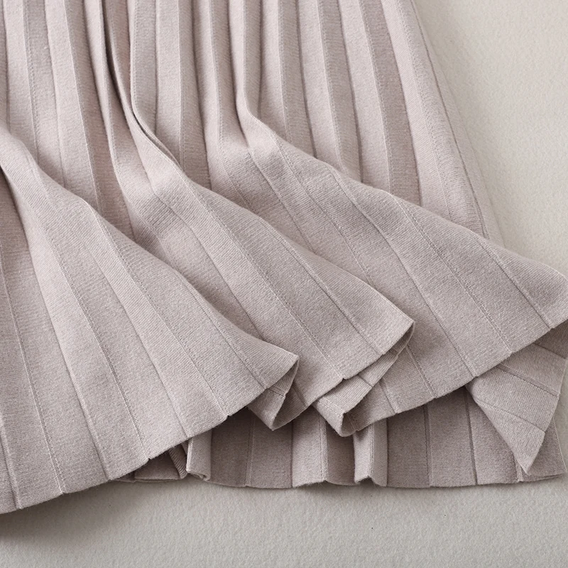 

2021 New Autumn And Winter Ladies High Waist Knitted Skirts Fashion A-Line Pleated Sweater for Women Long Mujer Faldas