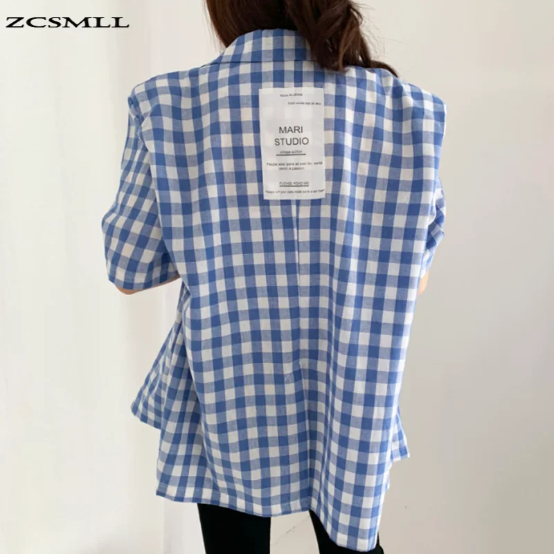 Женский клетчатый Топ ZCSMLL с наплечниками летняя Корейская синяя куртка