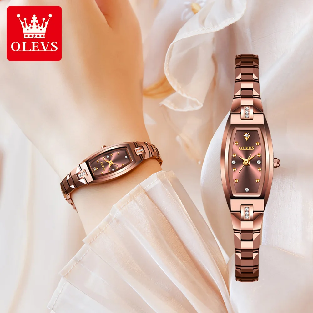 

OLEVS Women Watch Diamond-studded Tungsten Steel Retro Wine Barrel Type Quartz Watch Reloj Mujer Luxury Brand Ladies Dress Clock
