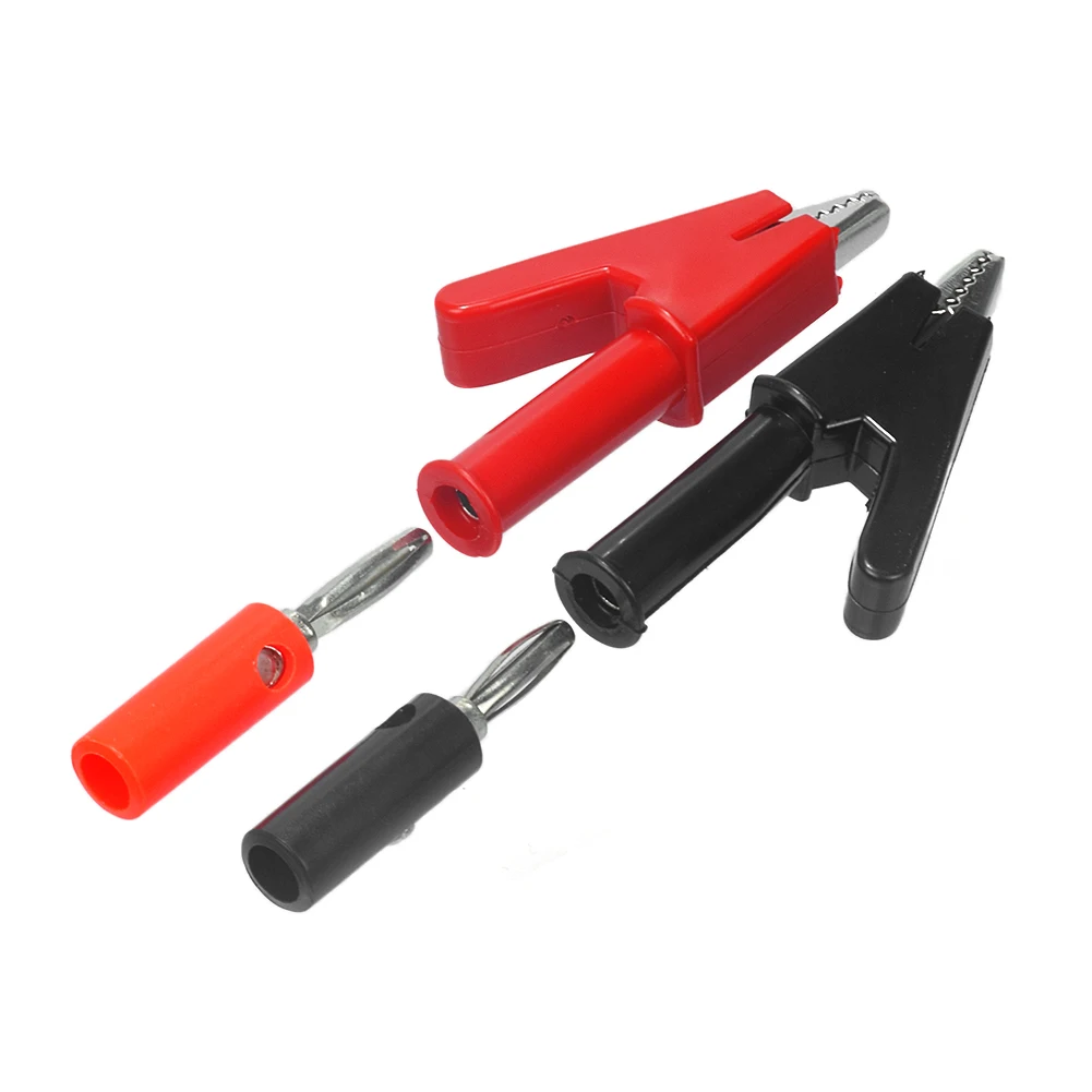 

10 Pairs Red+Black 55mm Length Nickel Plated Alligator Clips Battery Clamps Crocodile Clip Aligator Clips With 4 Mm Banana Plugs