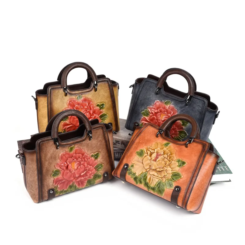 

Bestform 2021 New Retro Cowhide Embossed Large Capacity Women Handbag Genuine Leather Floral Casual Shoulder&Crossbody Bags