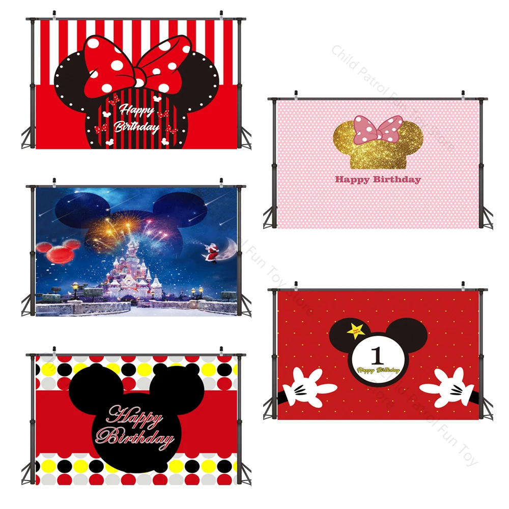 

Disney Mickey Mouse Minnie Theme Birthday Party Backdrops Decorations Supplies Background Wall Cloth Children Gifts 210x150cm