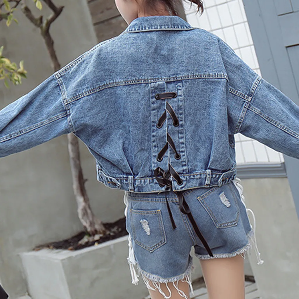 JAYCOSIN джинсовая куртка бойфренда женская укороченная винтажная с длинным рукавом