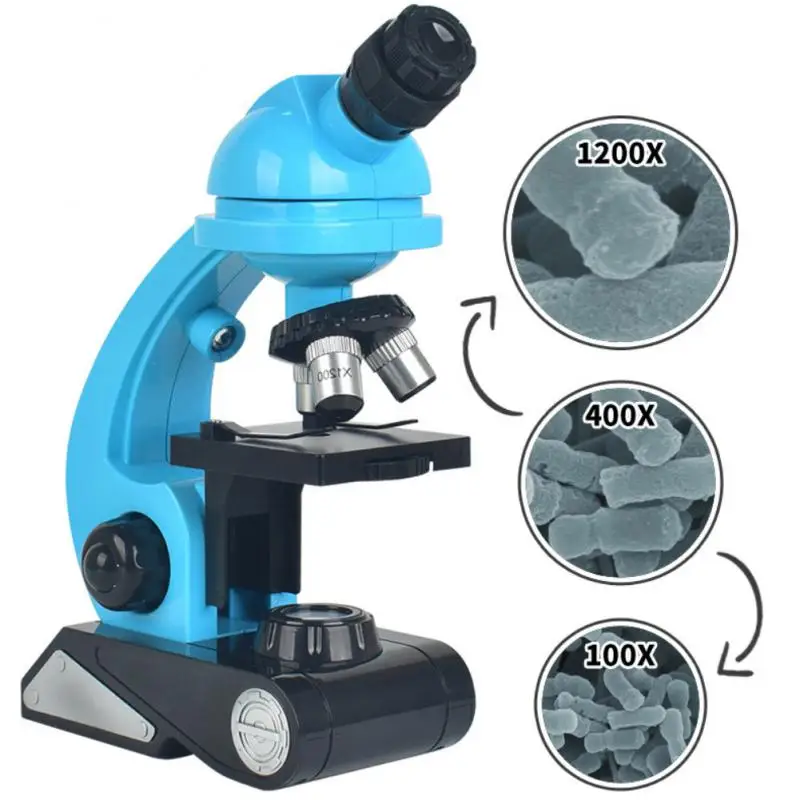 

Детский набор биологического микроскопа, лабораторный светодиодный микроскоп 100X-400X-1200X для дома и школы, развивающая игрушка, подарок для д...