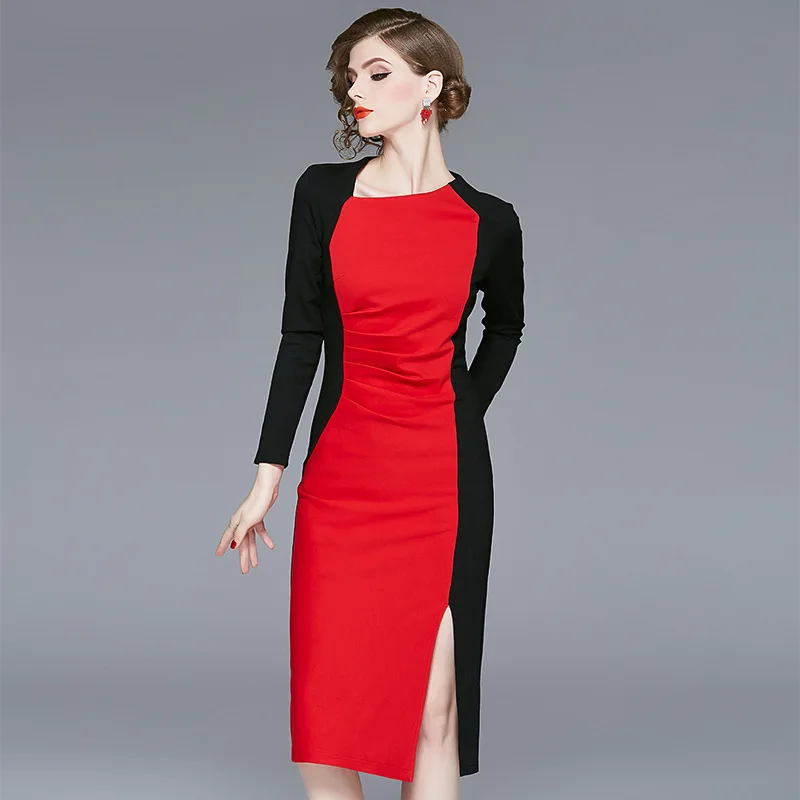 

2020 Women's Spring/summer New Vintage and Improved Cheongsam Patchwork Wrap Skirt Long-sleeve Dress Bodycon Dress Party Dress