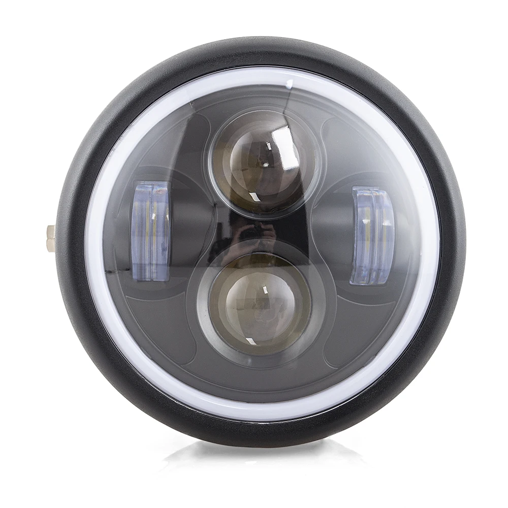 Headlight 6," светодиодный фонарь для мотоцикла Hi& Lo, лампа для фар DRL с ангельским кольцом для Harley Sportster, кафе, Racer, поплавок, железный 883 - Цвет: Headlight