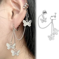 hip hop chained butterfly earring trendy punk stud earrings for women girls butterfly ear clips fashion ear jewelry gifts
