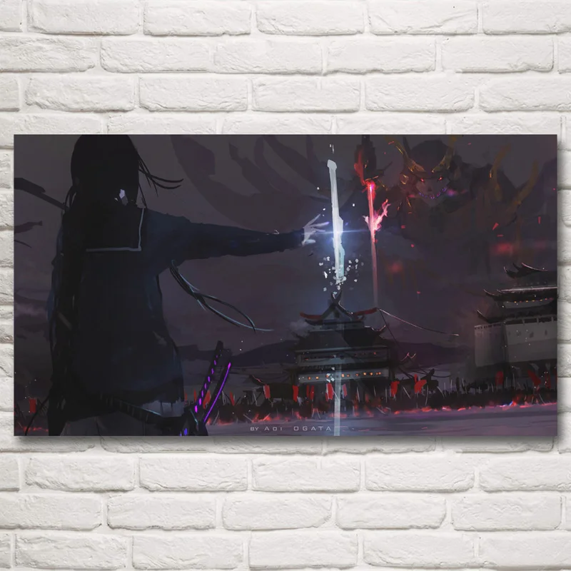 Фотофон с изображением кошки катаны японского аниме для девочек шелковые