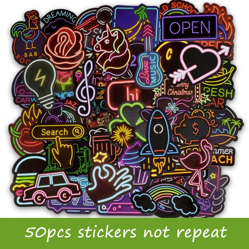 50 шт. неоновый светильник наклейки аниме значок животное наклейка на ноутбук