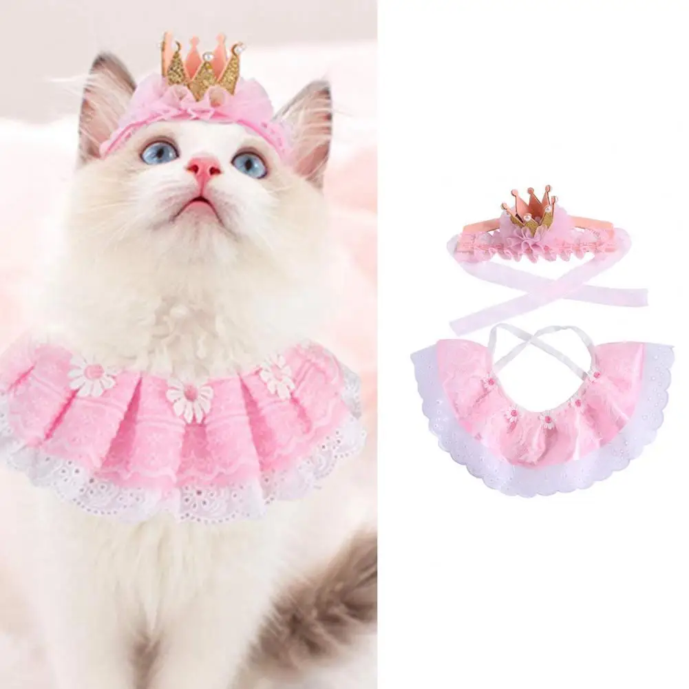 

Hot Sales!! Pet Birthday Costume Headwear Ruffled Hem Attractive Velvet Puppy Crown Saliva Bib Set for Party
