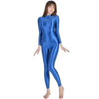 xckny sexy shiny long sleeve full body tights oil smooth running jumpsuit yoga casual pantyhose sportswear amoresy