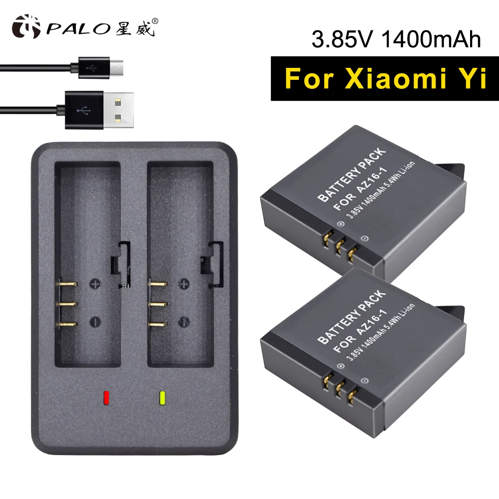 PALO new 2PCS AZ16-1 Digital Camera Batteries + USB Dual Charge For Xiaomi-Xiaoyi sport 4K Action 2 Accessories | Электроника