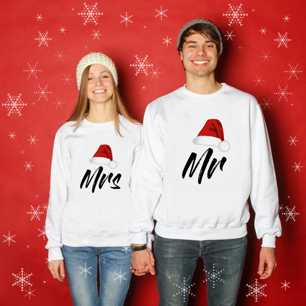 

Merry Christmas Husband & Wife Pullover Lovely Couples Hoodies X-Mas Gift Mr and Mrs Couple Christmas Sweatshirt