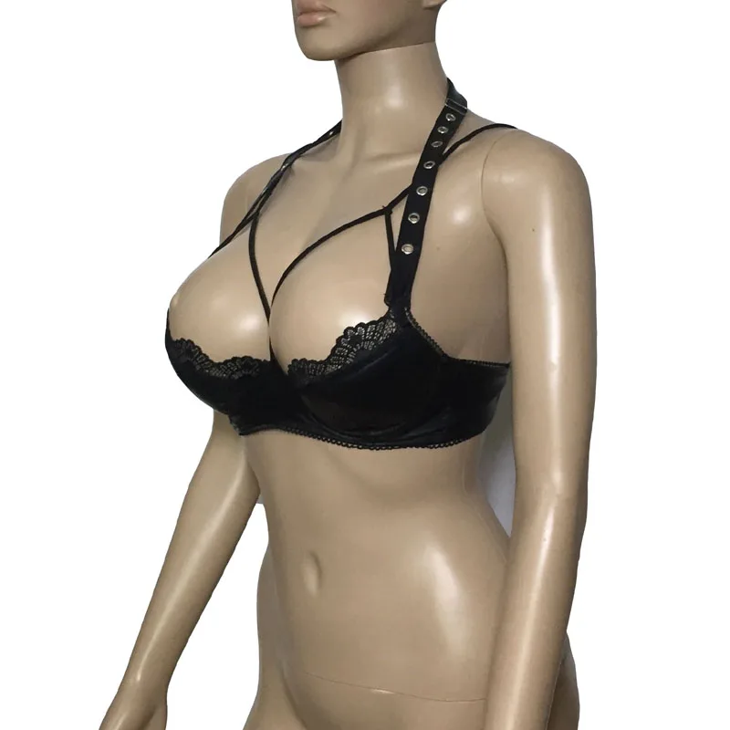 Сексуальный женский бюстгальтер из искусственной кожи без чашек кружевная
