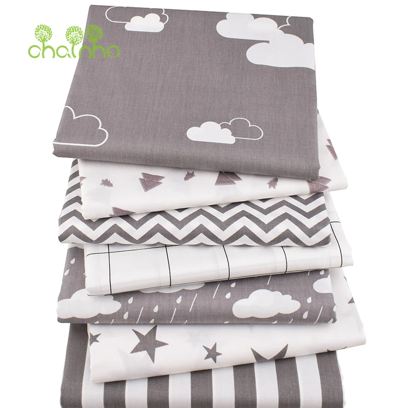 Серая саржевая хлопчатобумажная ткань Chainho с принтом для самостоятельного