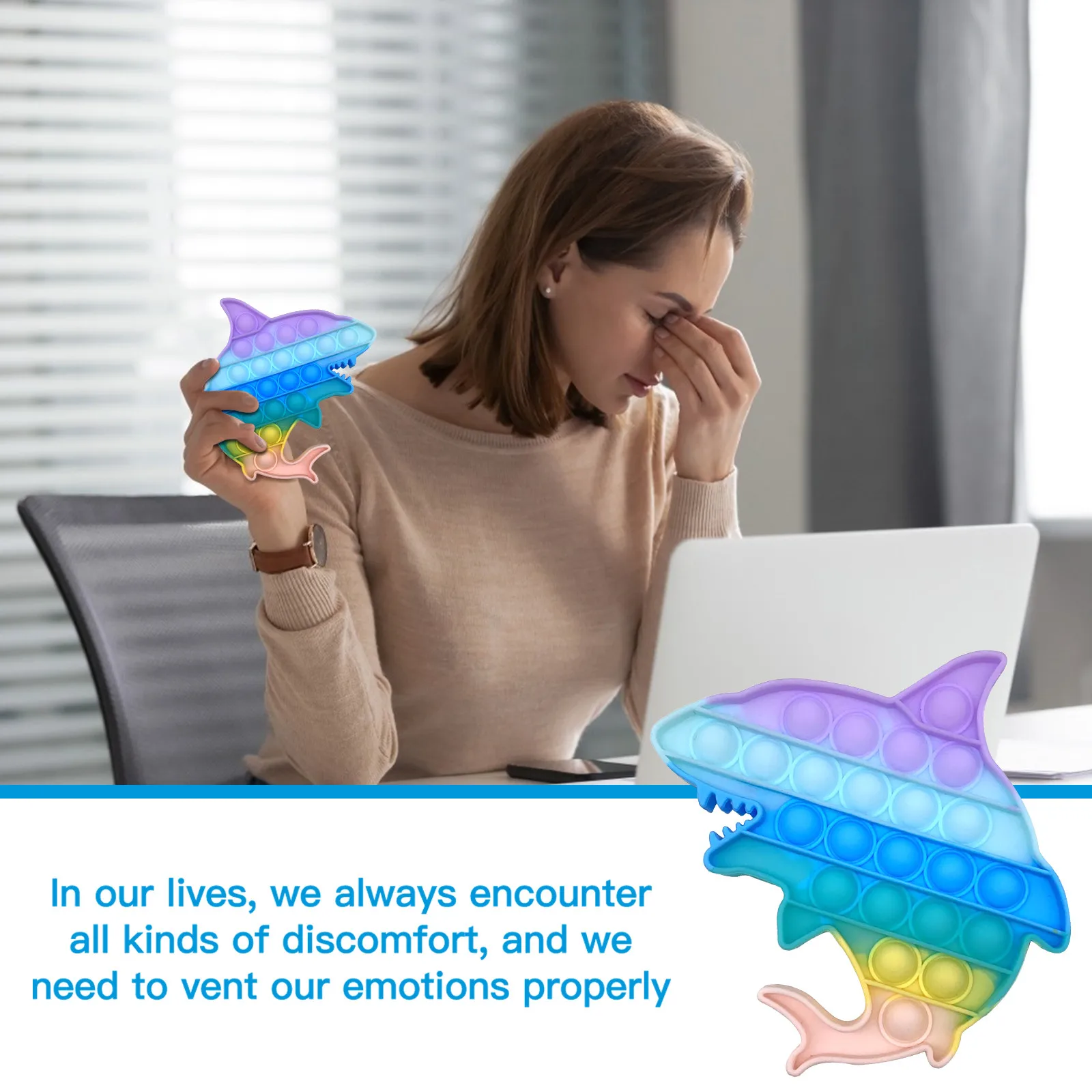 Радужный популярный антистрессовый Акулья пузырьковая игрушка-антистресс для