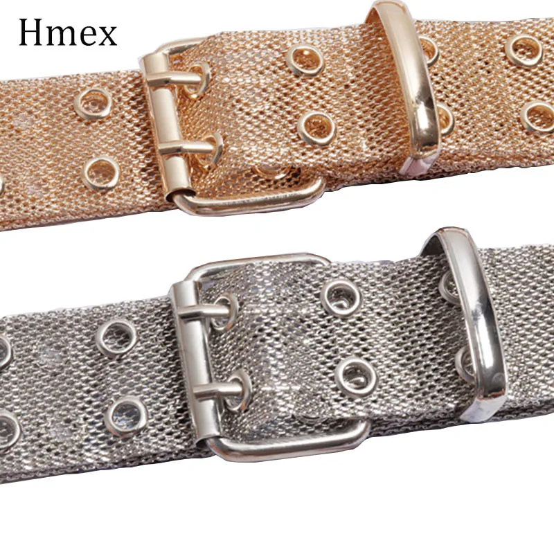 Модный золотой женский поясной ремень панк Полный металлический двойной штифт